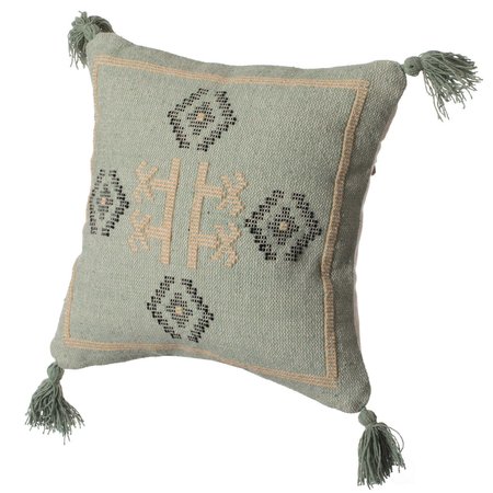 DEERLUX 16" Handwoven Cotton Throw Pillow Cover with Tribal Aztec Design and Tassel Corners, Green QI004312.GN